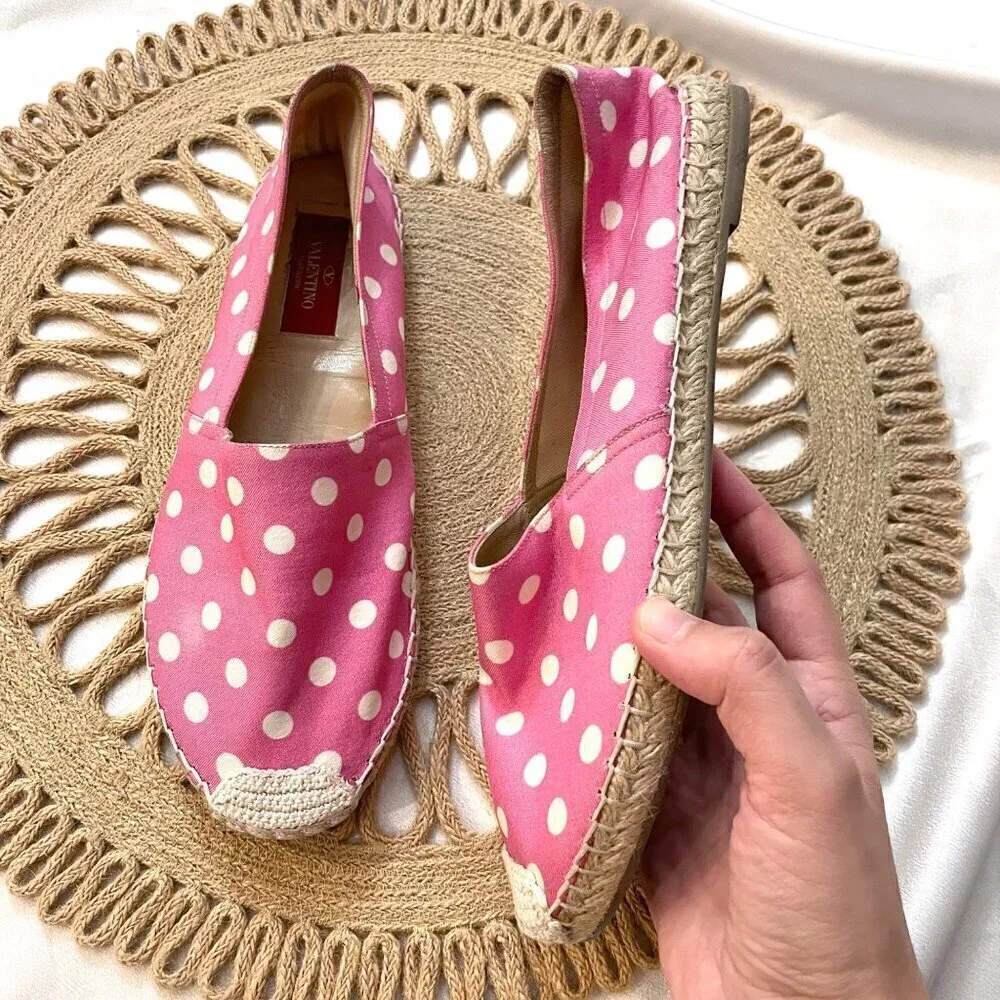 Valentino Garavani Hot Pink Polka Dot Espadrille Flats Size EU 38